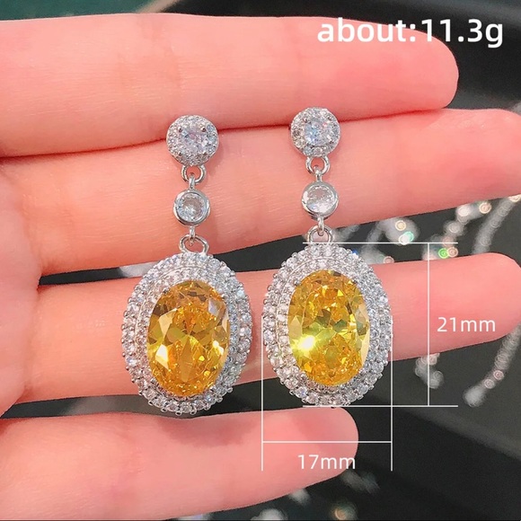 Dazzling Cubic Zirconia Dangle Earrings Yellow Available - Picture 2 of 6